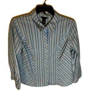 Lane Bryant Blouse Womens Blue White Stripe Seersucker Button Comfort Size 18/20